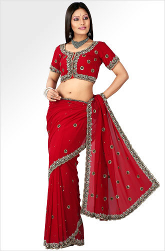 Description Specification of Red Color Party Wear Saree